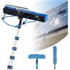 VEVOR Kit di Pulizia per Pannelli Fotovoltaici, 10 m, Spazzola 2 in 1 con Asta Telescopica in Alluminio per Lavaggio di Pannelli Solari, con Tergivetro, Dispenser di Sapone, Testa Ruotabile a 180°