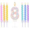 Ovaletta Macaron Candele di compleanno - Numeri colorati 8, candele per torta, candela 8, numeri (con 6 pezzi)