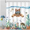GCIREC Tenda Doccia, 120x200cm, Gattino divertente sveglio astratto che si tuffa nell'oceano stella marina della tartaruga di mare Impermeabile Tessuto Macchina Lavabile Tenda da Bagno con Ganci