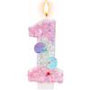 AIYONG Candela 1 Anno Bimba Colori sfumati con Glitter e Sirena 3D, Candelina Numero 1 per Torta, Candela Numero 1, per Feste di Compleanno per Bambine, Decorazione per Torte