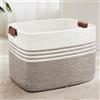 MYHOMMATTO Grande cesto per biancheria intrecciato in corda di cotone, 100L, con manici in cuoio, per coperte, vestiti, giocattoli, per lavanderia, camera bambini o soggiorno, 60x40x40 cm, bianco e marrone scuro