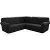 Yokqexz Copridivano A Forma di L - Copridivano Angolare A 5 Posti for Divano Componibile/Divano, Copridivano Lavabile in Pile con Griglia di Mais Ispessita for Soggiorno(Black,5-Seater)