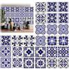 PHMING 24 Pezzi Blu Rivestimento Parete Cucina, 10x10cm | Adesivi Piastrelle Bagno Stile Marocchino, Carta da Parati Autoadesiva Impermeabile, 10 Modelli, per Bagno, Cucine e Balconi