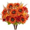 Luabue 2 Bouquet Fiori Finti Arancione Fiori Artificiali Crisantemo 47cm | Piante Artificiali Girasole Decorazioni Autunnali Seta Finto Artificiale per Halloween Cimitero Matrimonio Balcone Vaso Casa