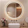 Clevich Specchio Bagno con Luce Rotondo 80 cm, Specchio-LED con 3 Colori di Luce Dimmerabile, Vetro Temperato Antideflagrante, Antifog, Interruttore Touc, Funzione Memoria