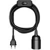 ledscom.de Cavo tessile LEHA, con spina e interruttore, 3 m, nero, presa per lampadina E27, 1x E27 max. 60W