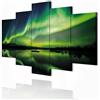 decomonkey Quadri Moderni Soggiorno Aurora Boreale, 5 pezzi, 200x100 cm | Tela strutturata su telaio in legno, decorazione da parete, paesaggio, natura, notte, astratto, verde, blu, nero