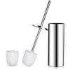 GERUIKE Scopino WC con Porta Scopino per WC da Terra Scopettino Bagno Scopino Bagno WC Contiene 2 Testina per Scopino Bianco e Portascopino in Acciaio Inossidabile Argento Cromo