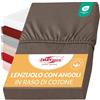 Darymex Lenzuolo con Angoli - 90 x 200 cm - Lenzuolo Elasticizzato in Raso di Cotone - Liscio - Lucido - per Materassi fino a 20 cm - Seppia