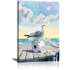 FajerminArt Divertente Gabbiani Su Carta Igienica Stampe da Parete Con Telaio, Paesaggio Marittimo Blu Quadri Moderni Umorismo Animali Quadro Stampe Su Tela Decorazioni per Soggiorno Camera Da Letto Bagno 30X40cm