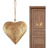 Generic Decorazione da parete a cuore in metallo - Simbolo d'amore con finitura anticata dorata | Cartello ornamento ferro cuore campana