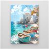 Giallobus - Quadro - 18 - Barche e paesello - Tela Canvas Telaio Standard - 35L x 50l cm - Pronto da appendere - Quadri moderni per la casa
