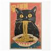 GAINOW Arte da parete su tela con gatto giapponese vintage, Poster con gatto nero stravagante che mangia ramen, Stampa artistica retrò con animale divertente che mangia, Decorazione da parete unica per