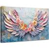 WENGTIAO Stampa su Tela Rose Ali d'angelo Con Cornice 90x60 cm | Quadro su Tela Pittura con Ali e Fiori Colorati Quadri Moderni Soggiorno Camera da Letto Decorativo Parete 90x60 cm