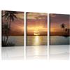WENGTIAO 3 Pezzi Tramonto sul Mare Quadro su Tela Incorniciato | Stampa su Tela Litorale Tropicale Palme da Cocco Quadri Moderni Soggiorno Camera da Letto Decorazioni Parete 30x40cmx3
