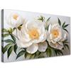 Feeby Quadri Camera Da Letto - Stampa su Tela - Quadro Moderno Soggiorno - Fiori di peonie bianchi trapuntati - 100x50 cm - Decorazione Da Parete