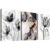 HALFLEMART 3Pcs Fiori di Papavero ad Acquerello Stampa su tela Con Cornice Marmo Nero Cenere Oro Astratto Pittura Quadri su tela Quadri Moderni Bagno Camera da Letto Soggiorno Stampe da Parete 30x40cm x3