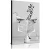 HMDKHI Stampe Artistiche da Parete in Tela per Bagno - Set di Immagini Divertenti con Elefante, Zebra, Pinguino, Giraffa - Animali nella Vasca - Senza Cornice (Giraffa, 20 x 30 cm)