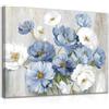 Dazzlewall Incorniciato Blu Bianco Floreale Arte della Parete, Acquerello Fiore Tela Quadro per Bagno Camera da Letto Soggiorno Arredamento 12x16 pollice