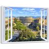 LuxHomeDecor Quadro finestra panorama Roma Colosseo - Stampa su tela con telaio in legno - 100x75 cm