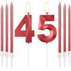 mciskin Candele Rosso per il 45° Compleanno - Design 3D Numero 45 per Torta con Set di 6 Candele Lunghe/Sottili, Decorazione Rosso per il 45° Compleanno da Donna, Forniture per Decorazioni del 45°