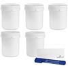 MARKESYSTEM - Barattolo bianco da 500 ml con disco e sigillo di sicurezza - (5 barattoli)- Contenitore di plastica con coperchio a vite - Uso alimentare, cosmetico e industriale + kit etichettato