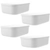 MIVIDE 4 cestini portaoggetti in plastica con coperchio, 25 x 18 x 8 cm | Scatole portaoggetti bianche con coperchio e manico, impilabili per cucina, bagno, ufficio