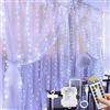 Vicloon Tenda Luci LED, 2 IN 1 Tenda Luminosa con USB e Alimentato a Batteria, 3X3M 300 LED Natale, 8 Modalità per Camera da Letto, Giardino, Bianco Freddo