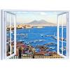 LuxHomeDecor Quadro Finestra sul Golfo di Napoli Vesuvio 80x60 CM Stampa su Tela con Telaio in Legno Arredamento Arte Arredo Moderna