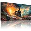 SERIMINO Quadro Moderno Stampe da Parete Fiori Paesaggio 50x100 cm | Locomotiva Vapore Retrò Fiori Cielo Nuvoloso, Stampa HD, Tela Densa, Legno Massello, Installazione Facile, Usi Vari, Regalo