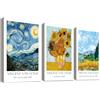 HALFLEMART 3Pcs Stampa su tela Con Cornice Vincent Van Gogh La Notte Stellata Pittura Girasoli Floreale Quadri su tela Astratto Paesaggio Quadri Moderni Soggiorno Camera da Letto Stampe da Parete 30x40cm x3pcs