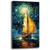 Printerland Quadro Moderno Soggiorno BARCA A VELA NOTTE MARE Quadri moderni da Parete Salone XXL grande Stampa su tela Canvas Decorazione Murale muro Arredo Camera da letto Cucina (50x100 cm, 6)