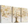 HALFLEMART 3Pcs Stampa su tela Con Cornice Fiori Bianchi Foglie Dorate Albero Pittura Astratto Albero della Vita in Fiore Quadri su tela Quadri Moderni Soggiorno Camera da Letto Stampe da Parete 50x70cm x3pcs