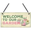 Red Ocean Targa Rossa con Scritta in Lingua Inglese "Welcome to Our Garden", Stile Shabby Chic, Ideale Come Regalo per la casa Estiva