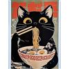 KUSTOM ART Poster Decorativo da Parete Serie Animali Stile Giapponese Gatto Nero Kuro Neko con Ramen Stampa su Carta Patinata 40x30cm Senza Cornice