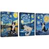 FajerminArt 3 Pcs Van Gogh Notte Stellata e Gatti Quadri Moderni Con Cornice, Divertenti In Riva al Fiume Gatti Quadro Stampa Su Tela Vintage Animali Stampe Da Parete Decor per Soggiorno Camera Da Letto 30X40cmx3