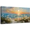 hyidecorart Quadro Moderni Mare Fiori Paesaggio Soggiorno 73x146 cm | Paesaggi Naturali, Stampa HD, Facile da Appendere, Installazione Facile, Tela, Decorazione Murale Rilassante, Regalo