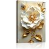 WENGTIAO Stampa su Tela Fiori di Peonia Bianca Con Cornice 30x40 cm | Quadro su Tela Lusso Foglie d'oro Floreale Quadri Moderni Soggiorno Casa Camera da Letto Pittura Decorazioni Parete