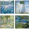 LuxHomeDecor Set di 4 quadri 30x30 cm - stampa su tela con telaio in legno stile impressionista con paesaggi, ninfee e figure femminili - Claude Monet