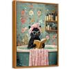 HALFLEMART Stampa su Tela Con Cornice Gatto Nero Divertente Pittura Quadri su Tela Poster Carino Gatto Nero Bagno Quadri Moderni Stampe da Parete Soggiorno Camera dei Bambini Bagno WC Toilette 30x40cm