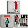 Printerland Quadri Moderni Soggiorno 3 pezzi Stile BANKSY Quadretti da Parete Stampa su tela Canvas Decorazione Murale muro Arredo Camera da letto Cucina (3pezzi 40x40 cm, Banksy 1)