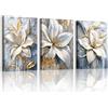 WENGTIAO 3 Pezzi Stampa su Tela Grigio Bianco Oro Gigli Fiori Con Cornice | Quadro su Tela con Floreale Quadri Moderni Soggiorno Casa Camera da Letto Decorazioni Parete 30x40cmx3