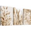 HALFLEMART 3Pcs Fiore selvatico botanico Stampa su tela con cornice Beige Erba di pampa Salvia Floreale Pittura Quadri su tela Quadri Moderni Camera da letto Soggiorno Decorazioni murale 150x70cm(20x28x3pcs)