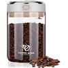 Fentar Barattolo Caffè Vuoto 1100ml con Valvola di Degasazione & Indicatore Data | Contenitore Caffè Ermetico Sottovuoto, Barattolo per Caffè in Vetro Trasparente, Contenitore Ermetico per Caffè in Grani