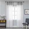 GIRASOLE HOME Coppia Tende Bianche Semi Trasparenti Orlo Superiore Grigio Merlettato a Quadretti Tenda Misto Lino Stile Shabby Chic per Camera Balcone Finestra e Interni 2 Pannelli con Occhielli (Grigio, 140x280cm)