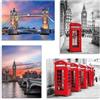 LuxHomeDecor Set 4 Quadri 40x30 cm - Stampa su Tela con telaio in legno - Londra - Big Ben, Tower Bridge e Cabine Telefoniche Rosse