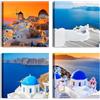 LuxHomeDecor Set di 4 quadri 30x30 cm - stampa su tela con telaio in legno - Santorini e paesaggi greci: cupole blu, tramonto sul mare