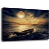 Printerland Quadri Moderni PAESAGGIO MARE Barca Luna onde Quadro moderno da Parete XXL grande Stampa su tela Canvas Decorazione Murale muro Soggiorno Arredo Camera da letto Cucina (70x100 cm, 12)