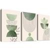 HALFLEMART 3 Pcs Salvia Verde Boho Stampa su tela Con Cornice Minimalista Astratto Geometrico Beige Verde Pittura Quadri su tela Quadri Moderni Camera da Letto Soggiorno Decorazioni Murale 90x40cm(12x16x3pcs)