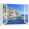 LuxHomeDecor Quadro finestra panorama Cinque Terre - Stampa su tela con telaio in legno - 70x50 cm
